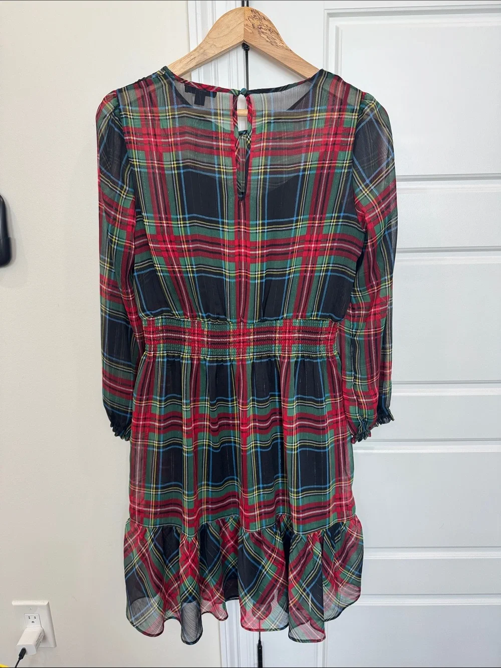 J. Crew Women’s Holiday Christmas Plaid Dress Dully Lined Sheer Overlay, Medium